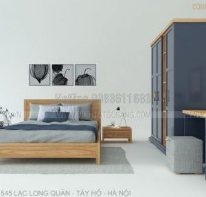 phòng ngủ gỗ tự nhiên, thi công thiết kế nội thất gỗ công nghiệp