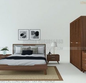 phòng ngủ gỗ tự nhiên, thi công thiết kế nội thất gỗ công nghiệp