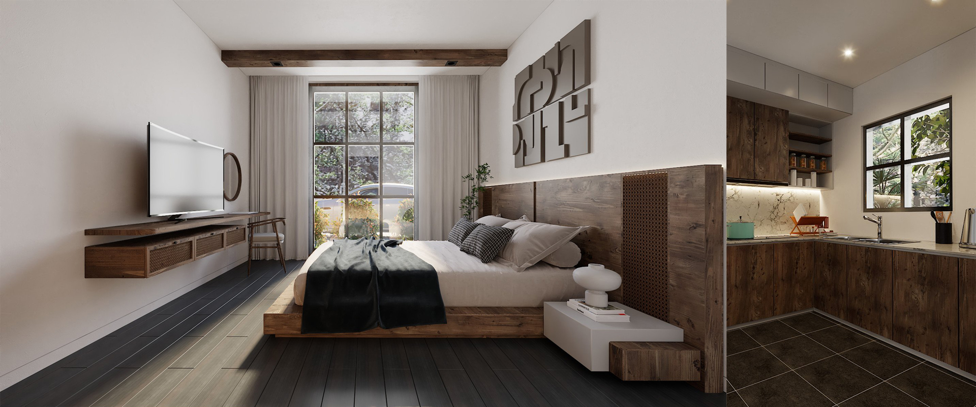 Thiết kế thi công nội thất phòng ngủ gỗ óc chó