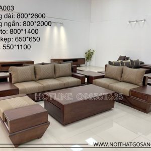 Bàn ghế salon gỗ tự nhiên Sồi sơn PU màu óc chó, đệm mút nhật bọc da, nỉ cao cấp